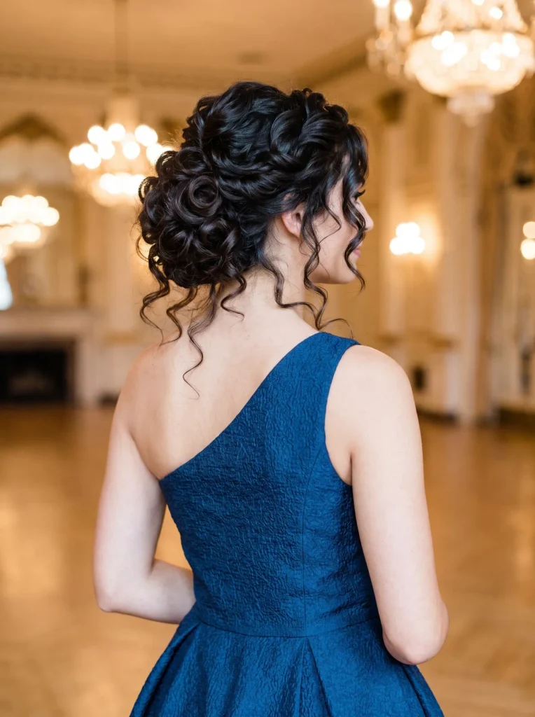 Asymmetrical Ball Gown Curly Updo