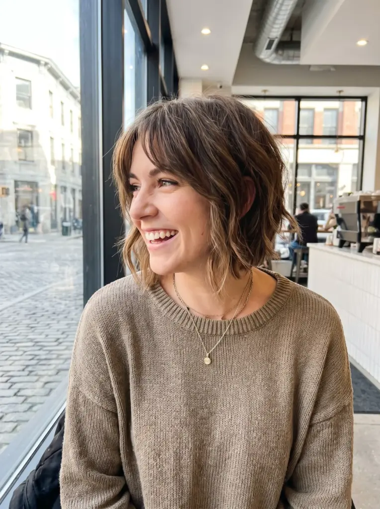 Asymmetrical Wavy Bob With Bangs