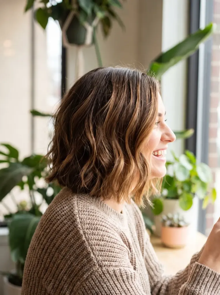 Balayage Wavy Bob With Highlights
