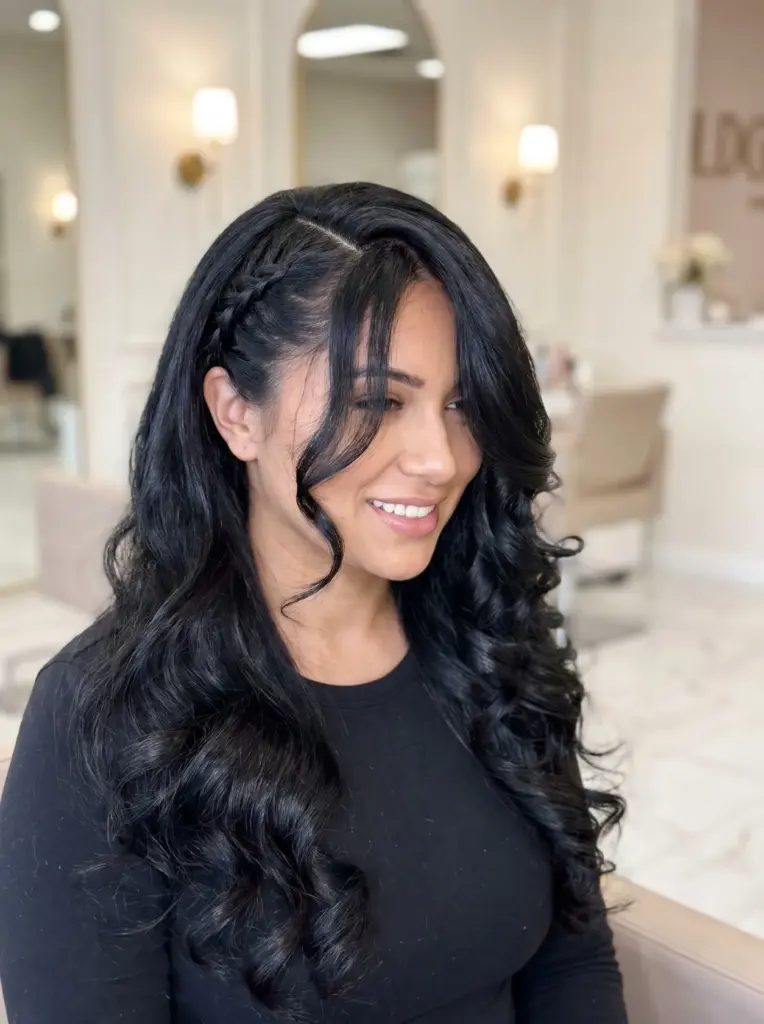 Black Hair Side Braid Curls