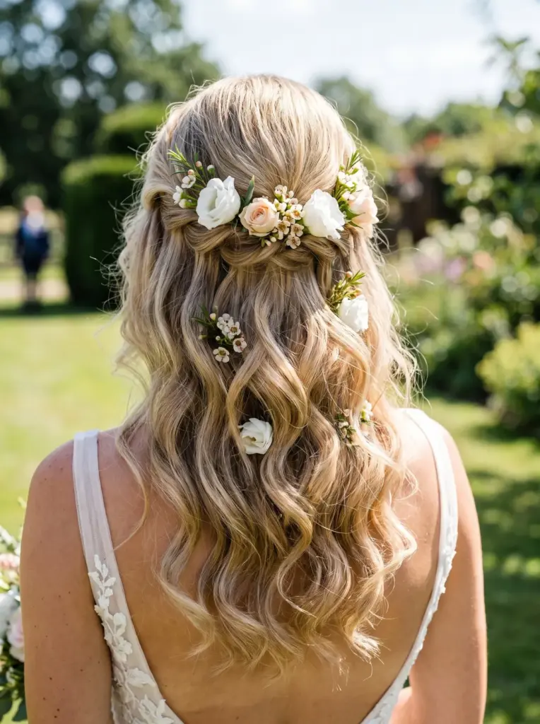 Blonde Bridal Hair With Flowers