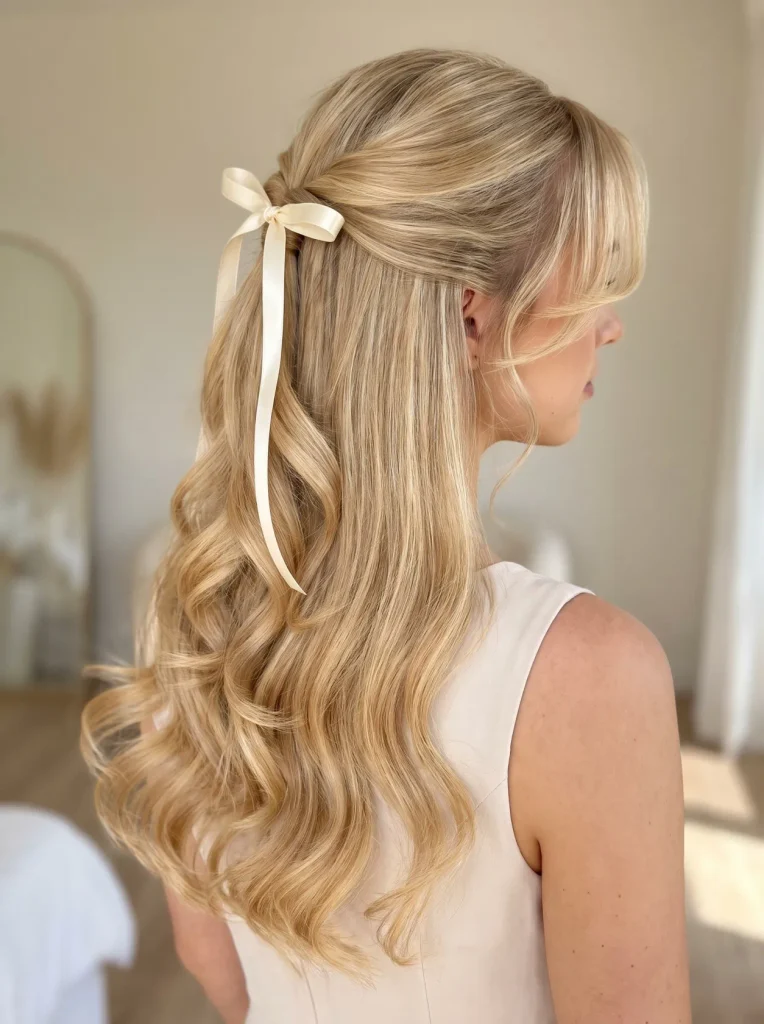 Blonde Ribbon Half Up Curls