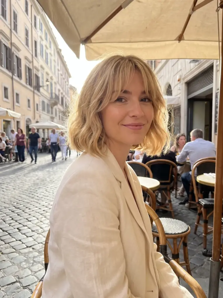 Blonde Wavy Bob With Curtain Bangs
