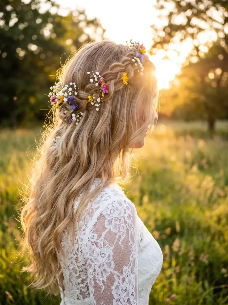 Boho Crown Braid With Wildflowers