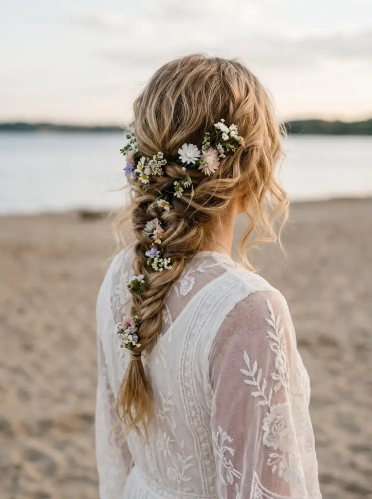 Boho Fishtail Braid With Flowers