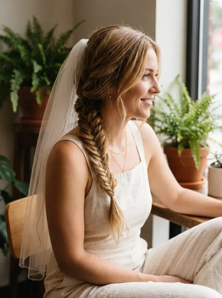Boho Fishtail Braid With a Veil