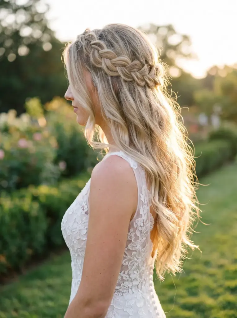 Braided Crown With Soft Waves