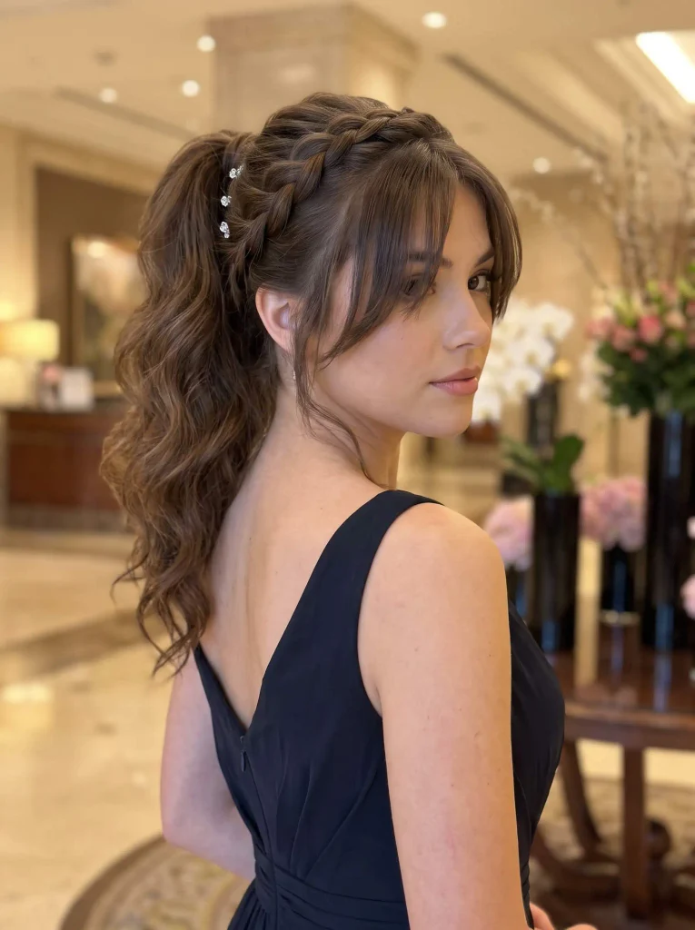Braided Ponytail Curtain Bangs