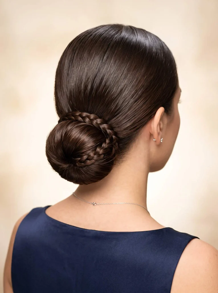 Braided Sleek Low Bun Prom