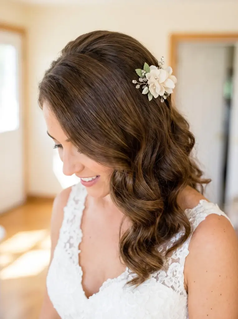Bridal Hair Flower Clip Soft Curls