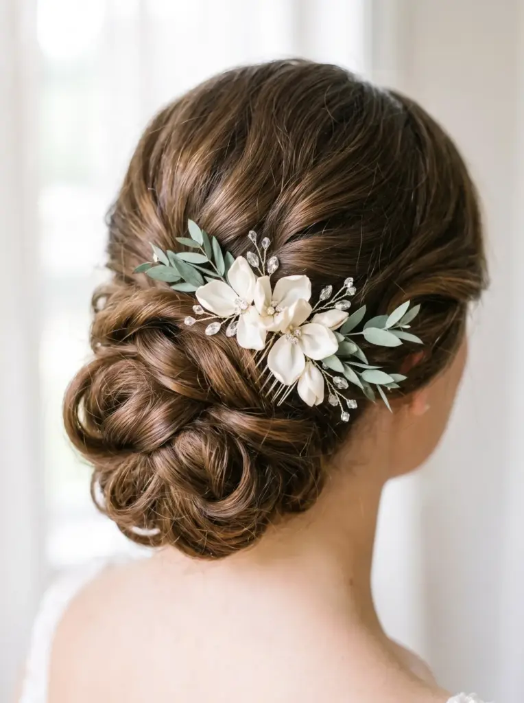 Bridal Hair With Flower Comb