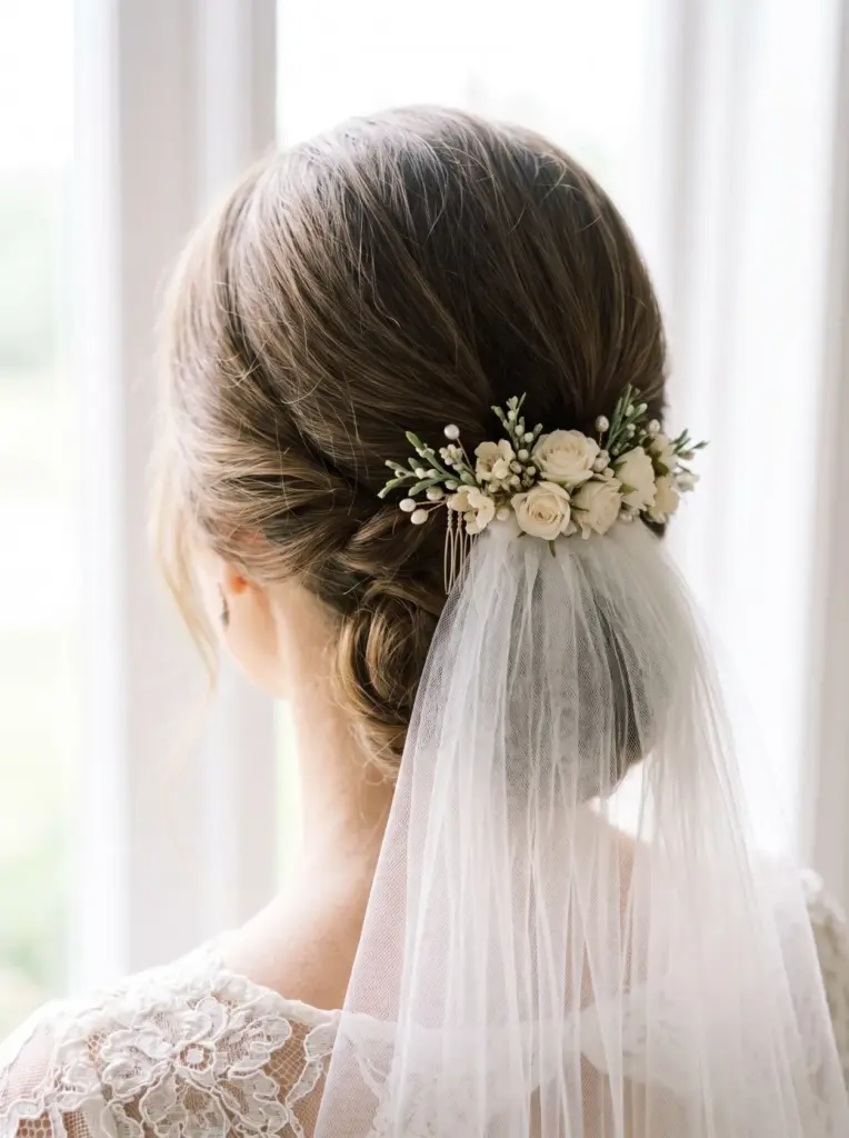 Bridal Hair With Flower Comb And Veil