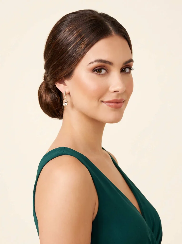 Brunette Sleek Low Bun Prom
