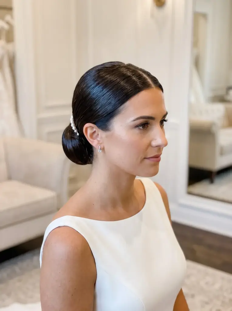 Center-Part Sleek Low Bun Updo