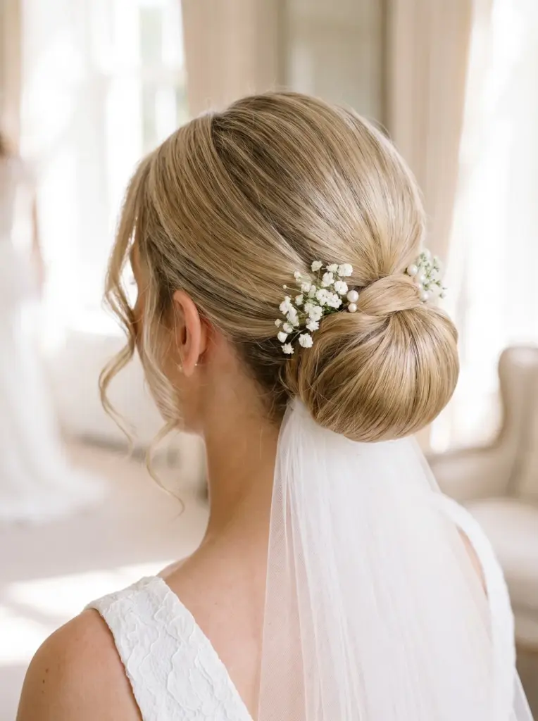 Clean Blonde Low Bun Bridal Style