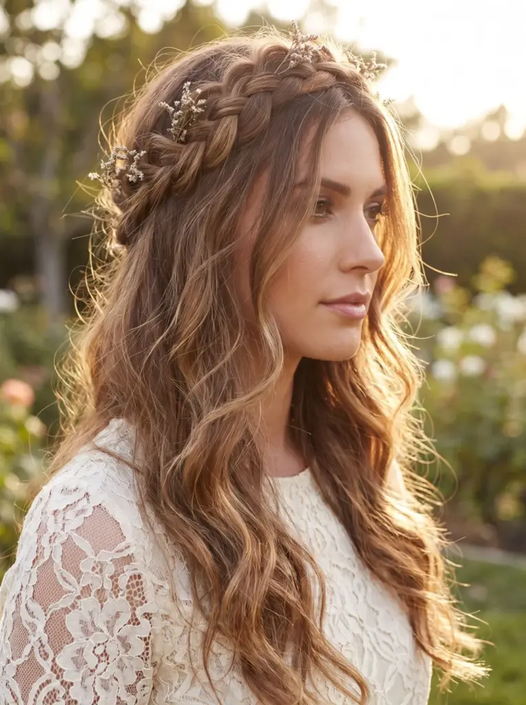 Crown Braid Romantic Long Waves