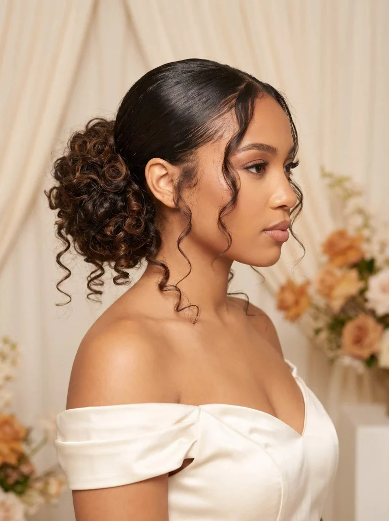 Curly Sleek Low Bun Prom