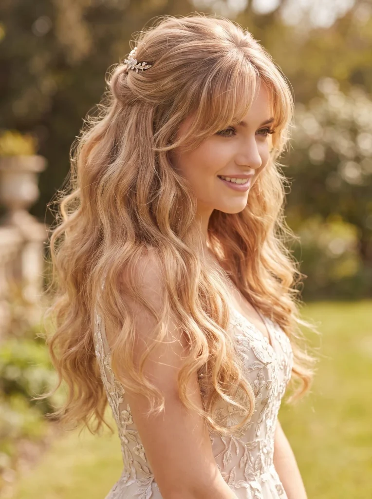 Curtain Bangs Half Up Curls