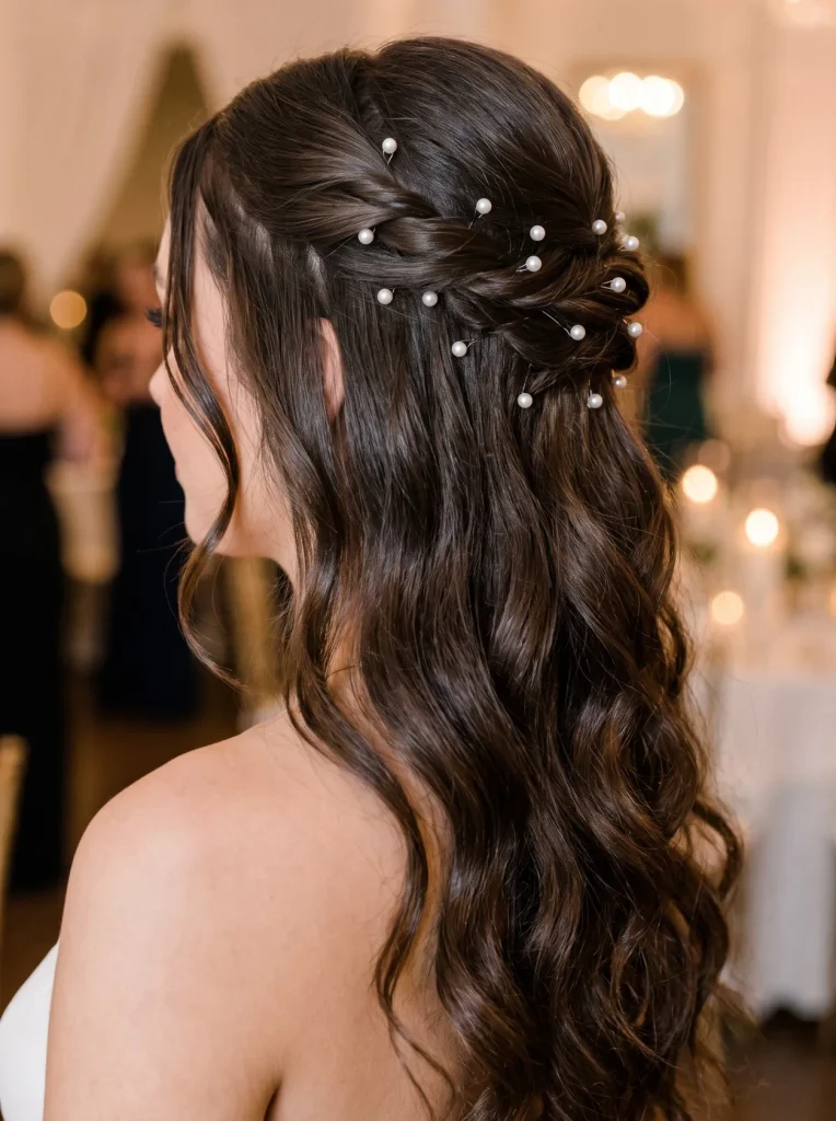 Dark Hair Pearl Half Up