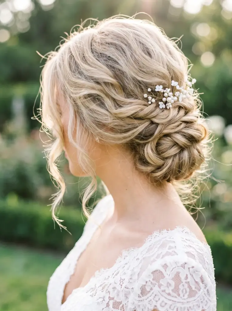 Delicate Blonde Braided Bridal Updo