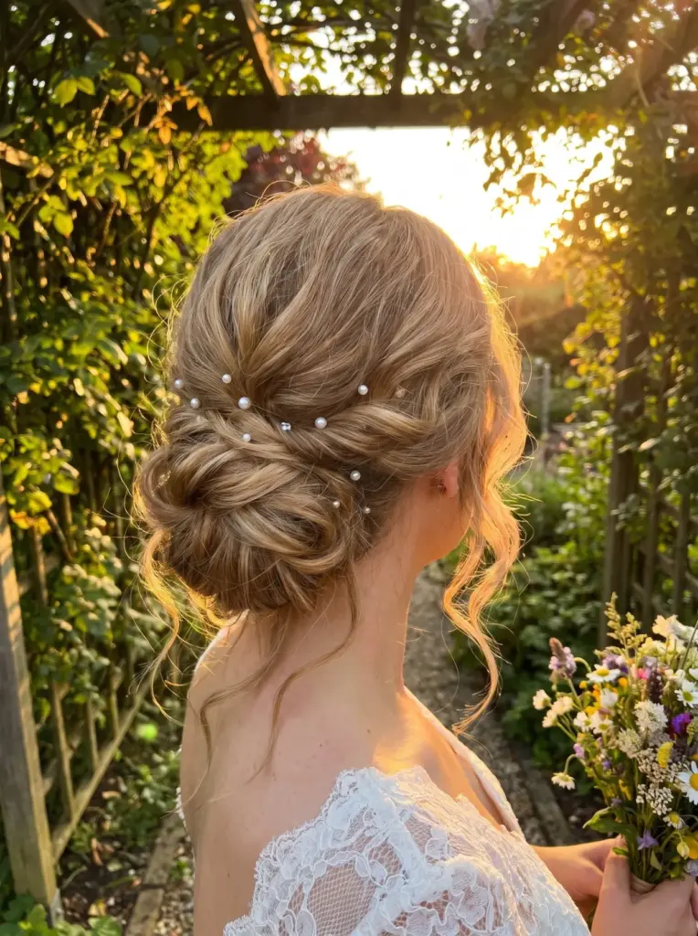 Delicate Pearl Messy Low Bun