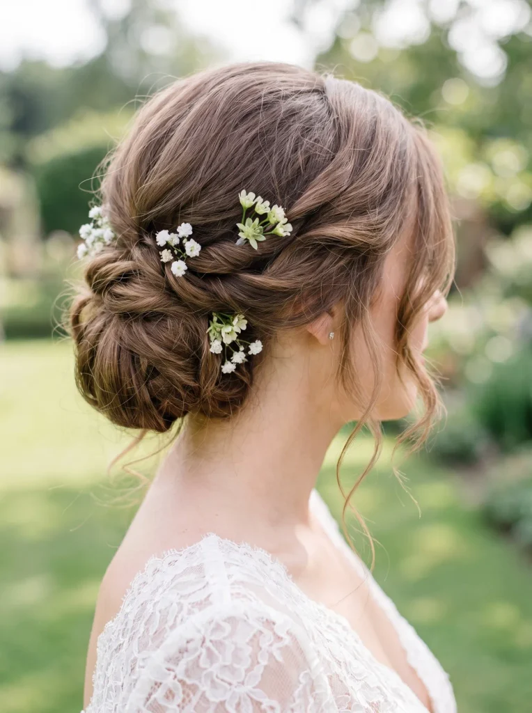 Floral Low Bun Wedding Updo