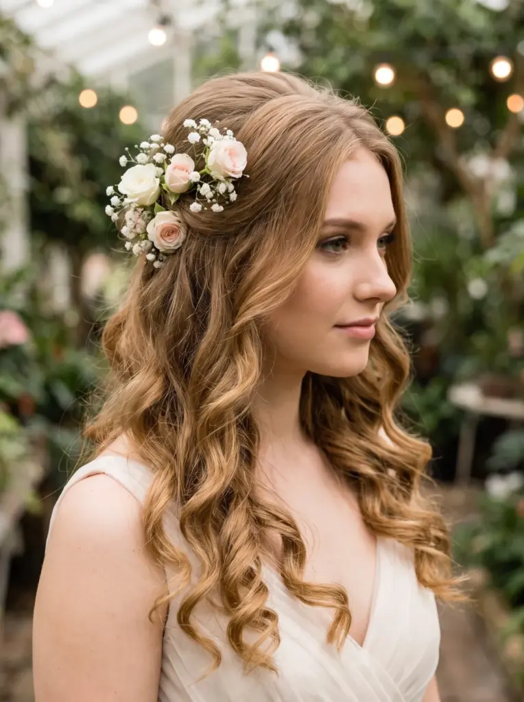 Flower-Accented All-Down Soft Curls