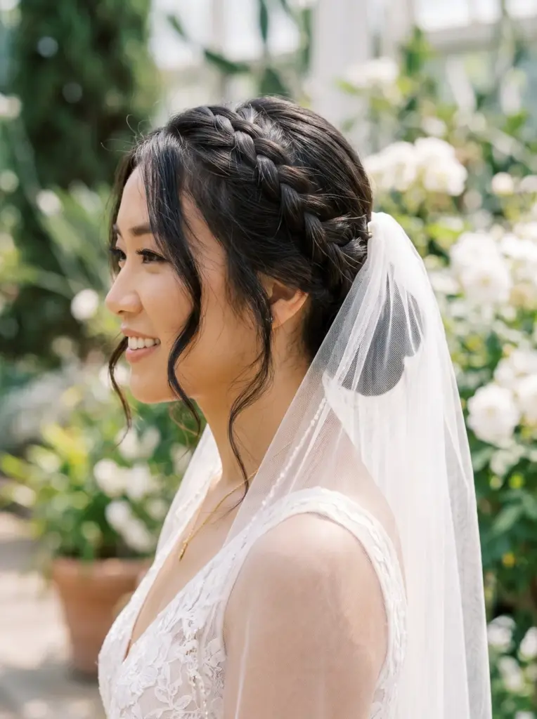 French Braid Updo With a Veil
