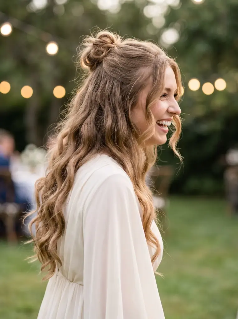 Half-Up Bun Cascading Curls