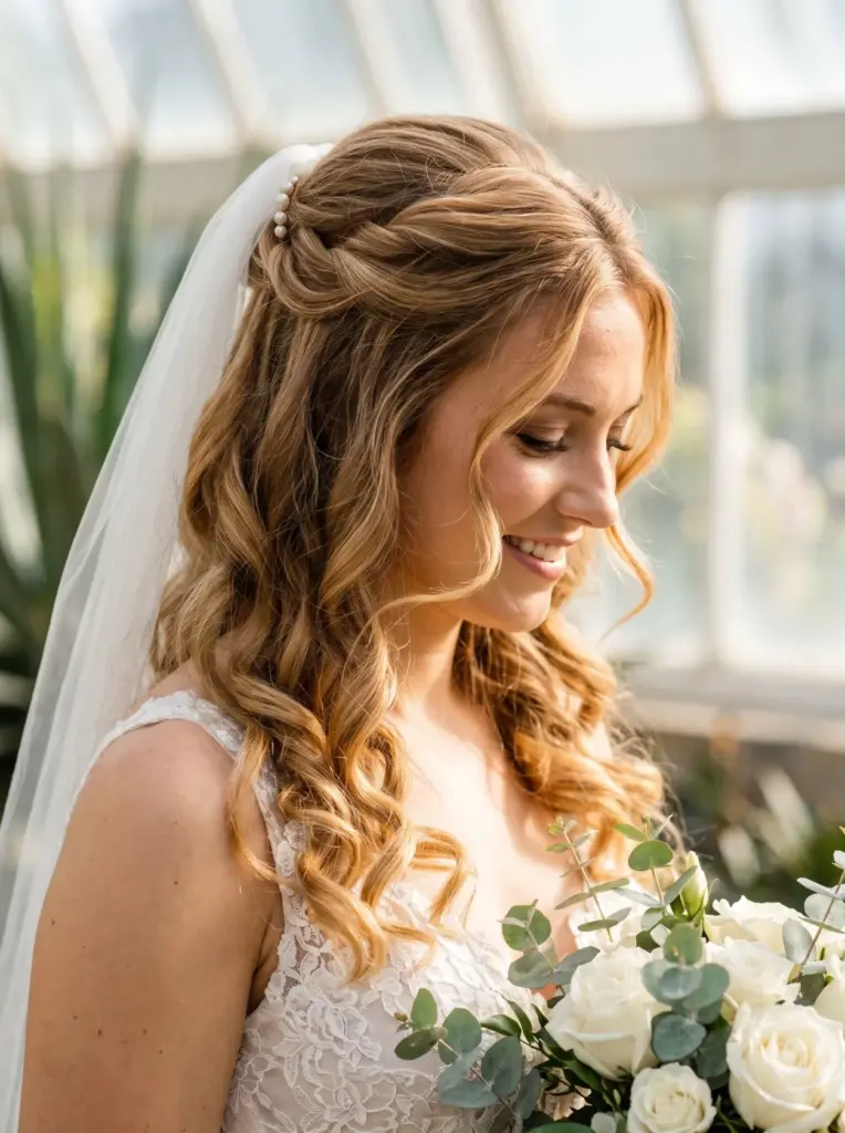 Half-Up Half-Down Curls With Veil