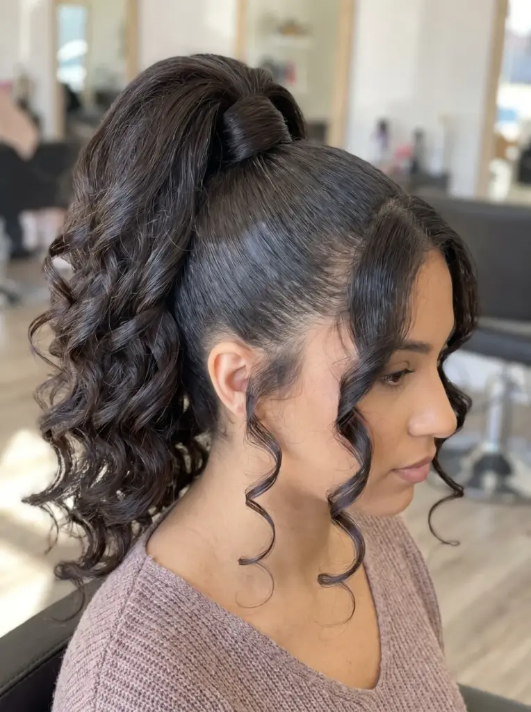 High Curly Ponytail Face-Framing Pieces