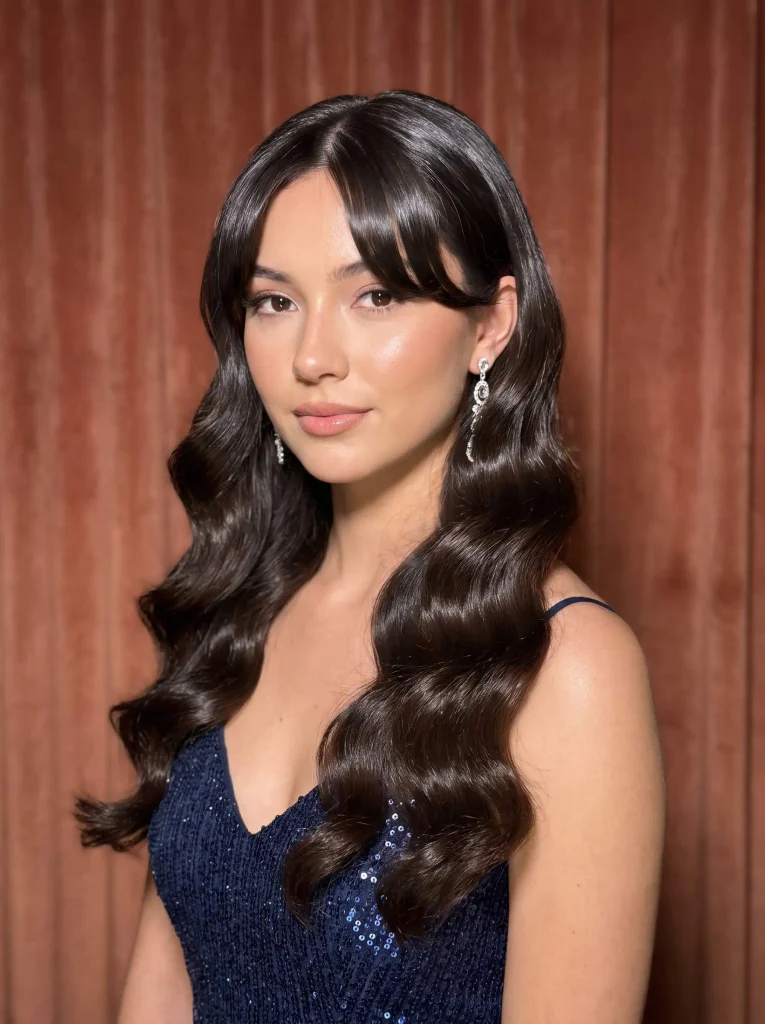 Hollywood Waves With Curtain Bangs