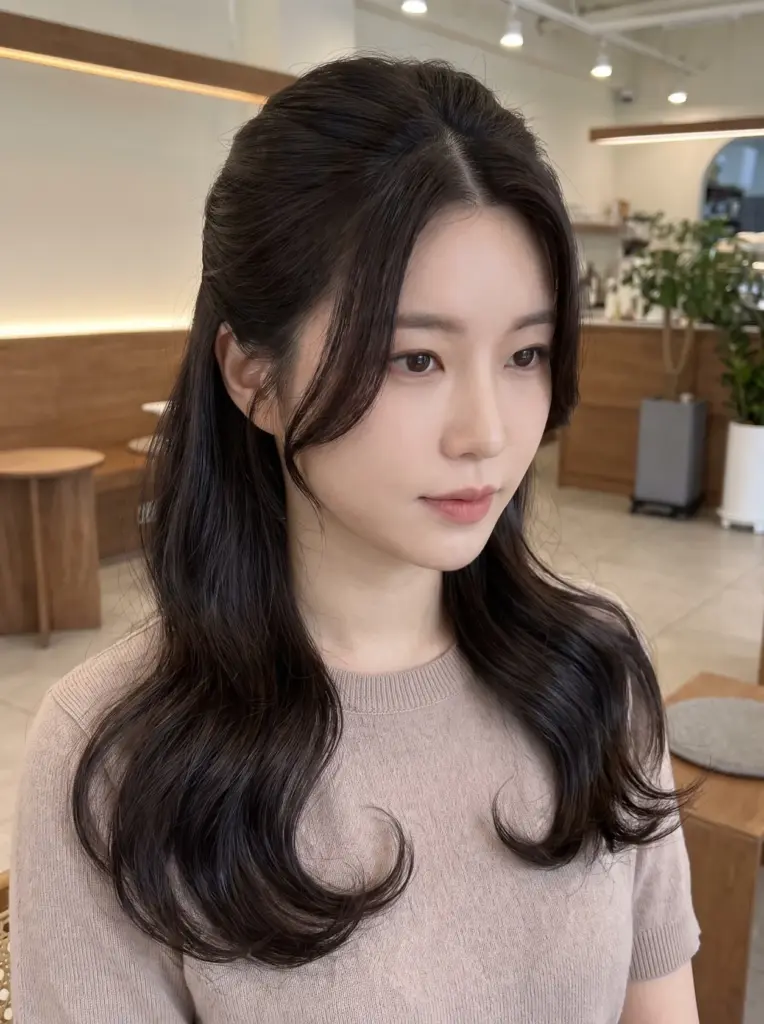 Korean-Inspired Sleek Half-Up Waves