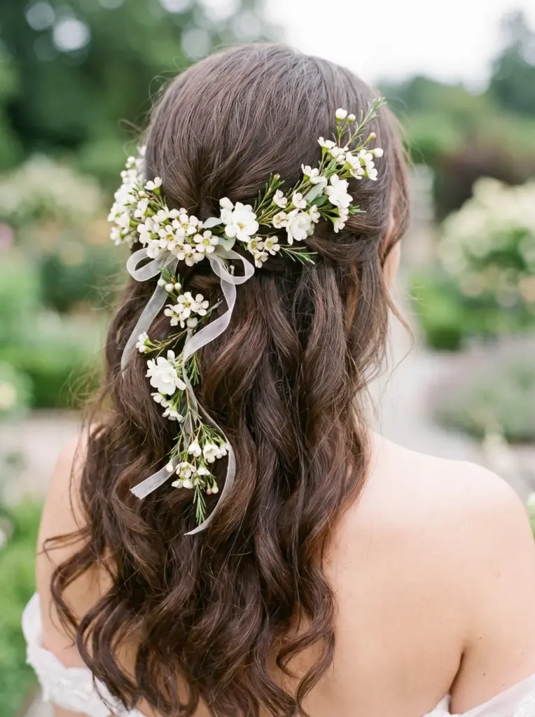 Long Bridal Hair Flower Arrangement