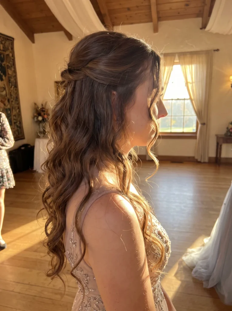 Long Brown Half Up Curls