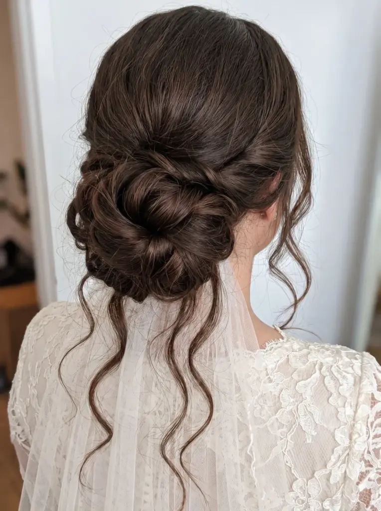Long Hair Low Bun Wedding Updo