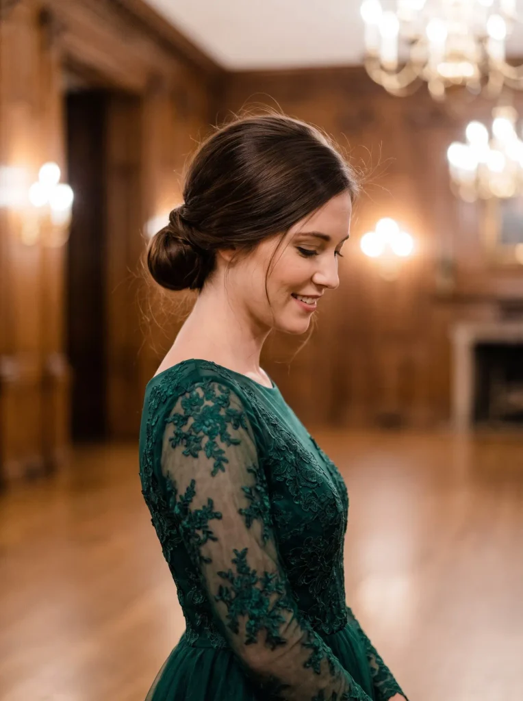 Long Sleeve Ball Gown Chignon