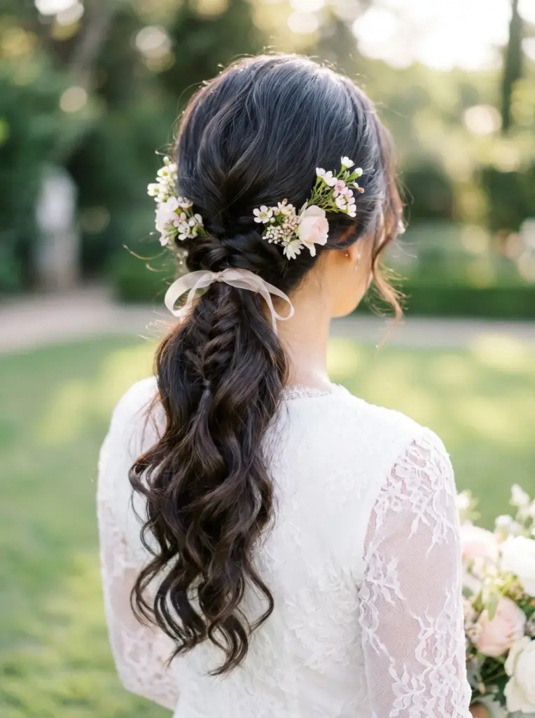 Loose Braided Ponytail With Flowers