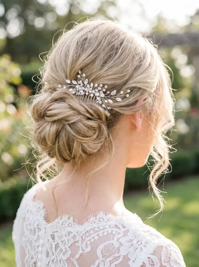 Low Bun Hairstyle With Headpiece