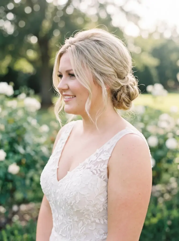 Low Bun Updo For Round Faces