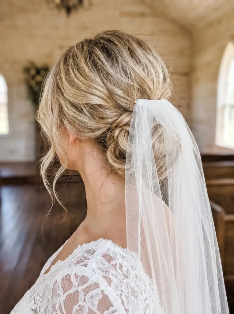 Low Bun Wedding Hair With Veil