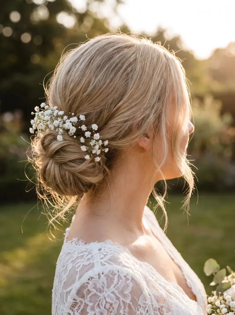 Messy Low Bun With Baby's Breath