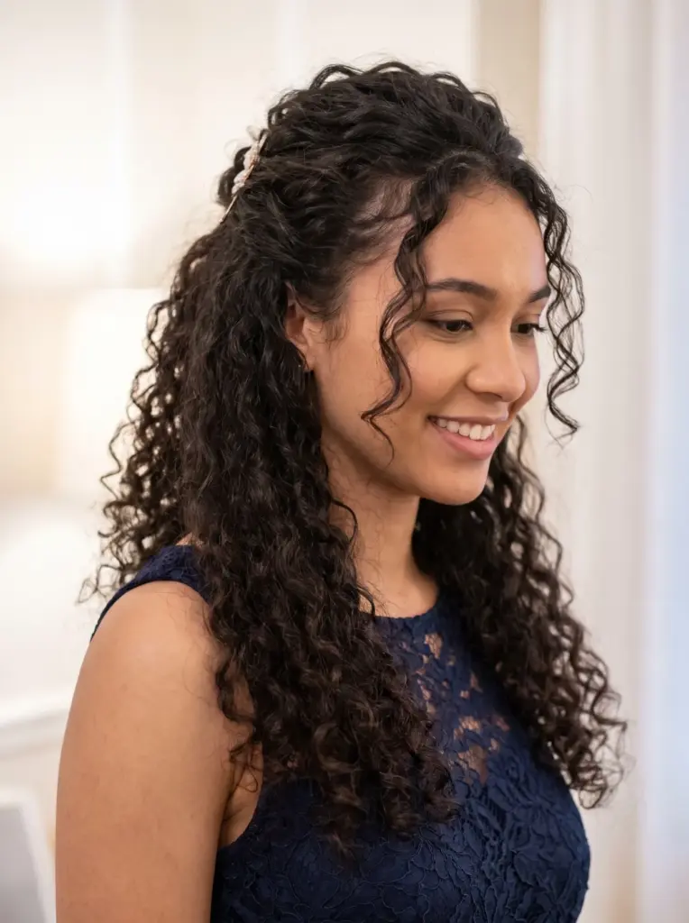 Natural Curly Half-Up Prom Style