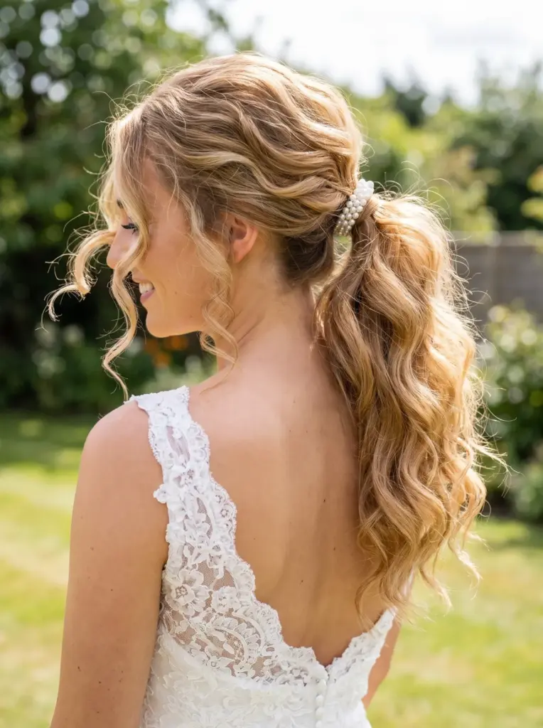 Playful Blonde Bridal Ponytail Curls