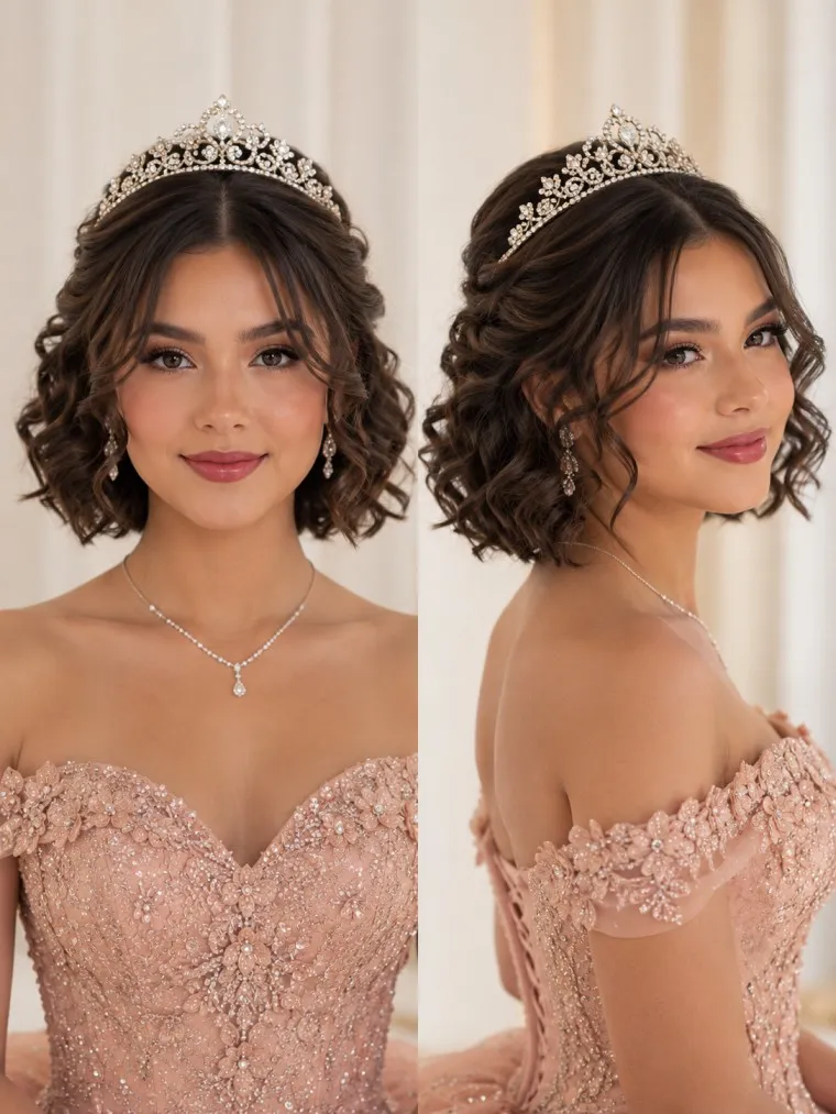 Quinceañera Curled Bob With Tiara
