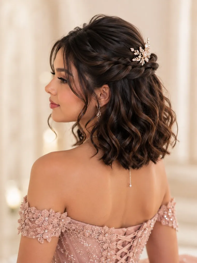 Quinceañera Half Up Short Waves