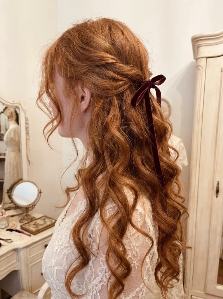 Red Hair Half Up Ribbon