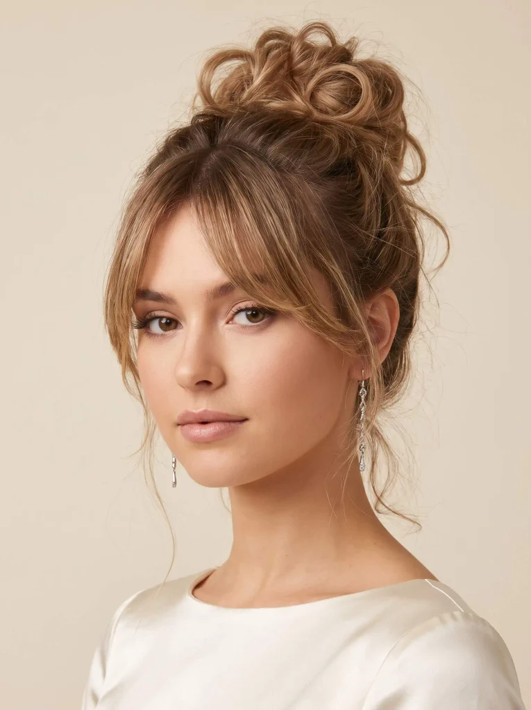 Romantic Messy Bun Curtain Bangs