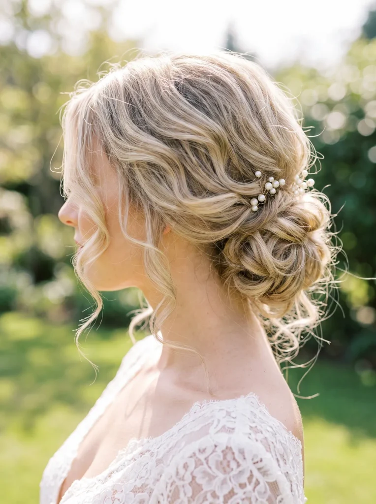 Shoulder-Length Romantic Bridal Chignon