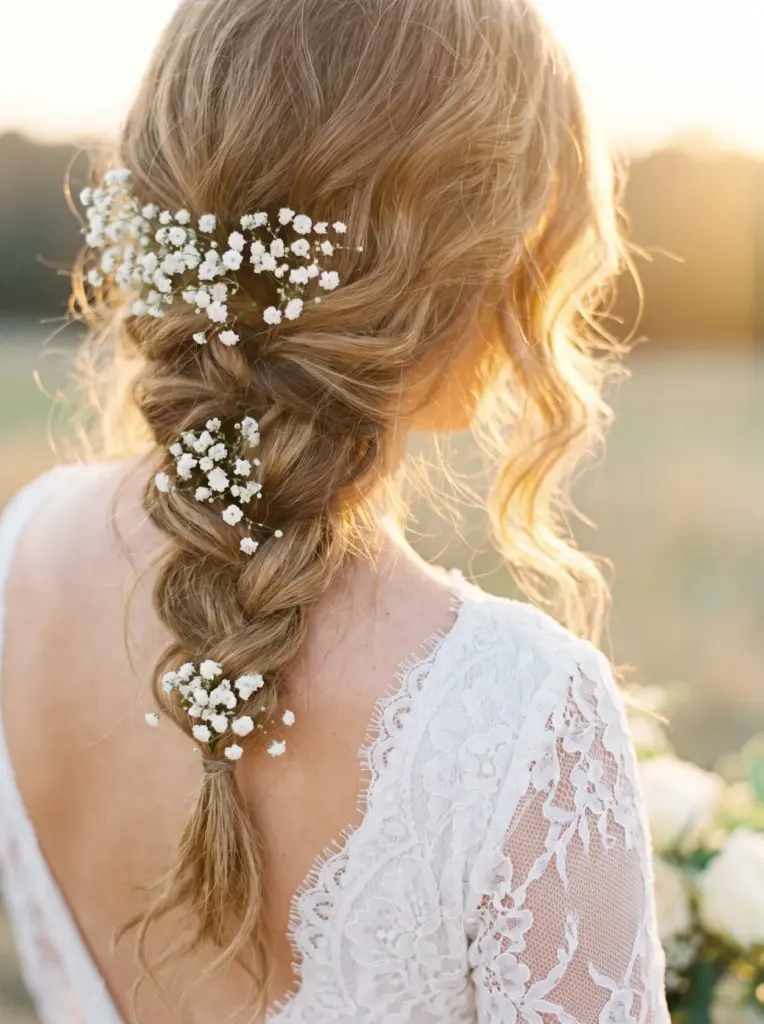 Side Braid With Baby's Breath